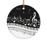 Piano Keys with Musical Notes Print Christmas Tree Ceramic Round Hanging Ornaments,Xmas Decoration DIY Keepsake 2025