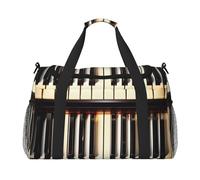 Piano Keys with Musical Notes Print Functional Travel Tote Ample Space Travel Bag Foldable Carry On Tote for Weekender