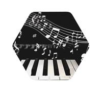 Piano Keys with Musical Notes Print Leather Coaster Set of 6, Hexagon Coasters Table Decorative Coffee Cup Beverage Coasters Wine Beer Bar Coasters for Hot Drinks Table Protection