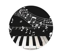 Piano Keys with Musical Notes Print Leather Coaster Set of 6, Round Shape Coasters Table Decorative Coffee Cup Beverage Coasters Wine Beer Bar Coasters for Hot Drinks Table Protection