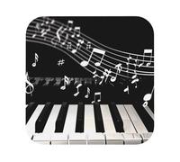 Piano Keys with Musical Notes Print Leather Coaster Set of 6, Square Coasters Table Decorative Coffee Cup Beverage Coasters Wine Beer Bar Coasters for Hot Drinks Table Protection