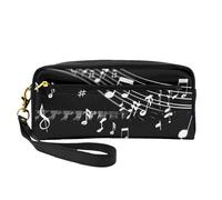 Piano Keys with Musical Notes Print Leather Makeup Bag Wash Bag Travel Toiletry Bag Makeup Pouch PU Leather for Traveling Essentials, Bathroom, Cosmetics