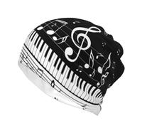 Piano Keys with Musical Notes Print Multifunction Beanie Hat Soft Stretch Cap,Head Wrap Fashion Scarf for Men Women, Motorcycling, Hiking,Yoga Black