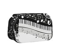 Piano Keys with Musical Notes Print Portable Pencil Bag Cosmetic Toiletry Multi-Use Bags Cute Large Capacity Daily Use