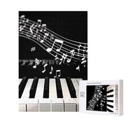 Piano Keys with Musical Notes Printed Jigsaw Puzzle with Storage Box, Wooden Puzzle for Adults and Kids, 300 Pieces Family Fun Decorative Game, 28x40 CM