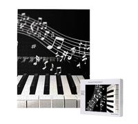 Piano Keys with Musical Notes Printed Jigsaw Puzzle with Storage Box, Wooden Puzzle for Adults and Kids, 500 Pieces Family Fun Decorative Game, 38x52 CM