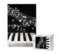 Piano Keys with Musical Notes Printed Jigsaw Puzzle with Storage Box, Wooden Puzzle for Adults and Kids, 1000 Pieces Family Fun Decorative Game