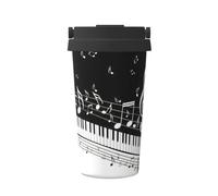 Piano Keys with Musical Notes Printing Casual Travel Coffee Mug for Hot Cold Coffee Stainless Steel Tumbler for Home Office Travel