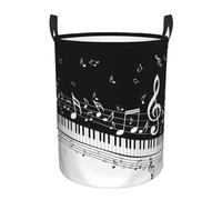 Piano Keys With Musical Notes Printing Circular Dirty Laundry Basket, Large Storage Baskets, Works In Kitchen, Playroom,Bathroom