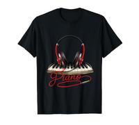 Piano Lover Headphone Cable Melody Music Value Graphic T-Shirt, Men, Black, L