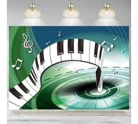 Piano Music Backdrop Musical Note Keys Green Background Piano Keyboard Music Theme Party Decoration Banner Birthday Photograph 350x230cm