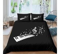 Piano Music Single Duvet Cover Set Abstract Musical Notes Bedding Set 3D Print Soft Microfiber Quilt Covers 135x200 cm with Zipper Closure and 2 Pillowcases 50x75 cm for Teens K.6511