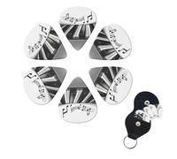 Piano Music Symbol Guitar Picks 6 Pack, 0.71mm Thickness Celluloid Bass Pick with Leather Guitar Pick Holder Keychain Abstract Art Pics Plectrum for Acoustic Electric Guitar, Ukulele, Bass