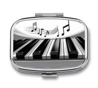 Piano Music Symbol Pill Box 2 Compartment, Portable Pill Case with Mirror for Pocket Purse Travel, Mini Metal Medicine Organizer for Vitamins Fish Oil