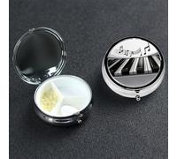 Piano Music Symbol Pill Box with Mirror 3 Compartment Decorative Pill Case for Purse or Pocket Small Round Pill Organizer Weekly Metal Medicine Tablet Vitamin Holder Travel Gift