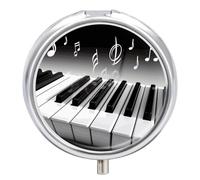 Piano Music Symbol Pill Organizer 3 Compartment Travel Pillbox with Mirror Daily Medicine Pill Case Metal Pill Box for Purse & Pocket Portable Small Medicine Box Round Vitamin Case Container