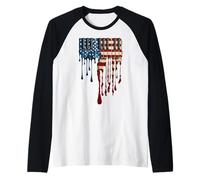 Piano Player Piantist Keyboard American Flag USA Drip Lover Raglan Baseball Tee