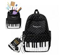 Piano Polka Dot Backpack, Cute Nylon Backpack, Novelty Playful Bookpack For Campus Commute,Work,Travel (Black)