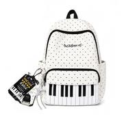 Piano Polka Dot Backpack, Cute Nylon Backpack, Novelty Playful Bookpack For Campus Commute,Work,Travel (White)