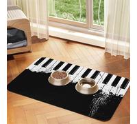 Piano print Cats Pet Bowl Placemat Pet Feeding Mats for Dogs, Non-Slip PU Leather Tablecloth for Pets