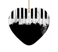 Piano -Print Ceramic Heart Shape Shaped Pendant Gold String For Christmas Wedding Decor Gifts
