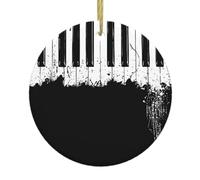 Piano Print Christmas Tree Ceramic Round Hanging Ornaments,Xmas Decoration DIY Keepsake 2025