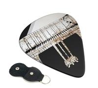 Piano Printed Guitar Picks, 6 Pack with Leather Keychain Pick Holder - 0.46mm, 0.71mm, 0.96mm Assorted Thickness for Acoustic Ukulele, Electric Guitar, Acoustic Guitar, Bass