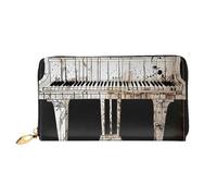 Piano Printed Leather Wallet for Men Women, Long Clutch Handbag with 12 Card Holder and 3 Money Clip
