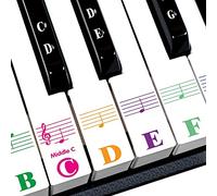 Piano Stickers for Beginners, Piano Keyboard Stickers for 88/61/64/49/37 Keys, Multi-color Big Bold Letters, Transparent Thinner Material Full Set for White and Black Keys