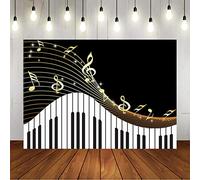 Piano Theme Backdrop for Photography Golden Musical Notes and Piano Keyboard Background for Kids Birthday Party Art Studio Photo Banner Props 7x5ft