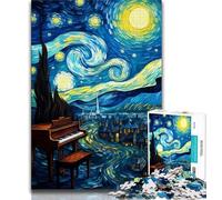 Piano Under The Night Sky Puzzles for Adults Teens 1000 Pieces,Learning Educational Toys Family Games with Matching Poster And Trivia Sheet (38x26cm)