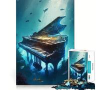 Piano Underwater Jigsaw Puzzles 1000 Pieces for Adults Brain Skill Stress Release Exact Edge Wall Art Decor (38x52cm)