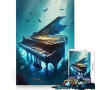 Piano Underwater Jigsaw Puzzles 1000 Pieces for Adults Brain Skill Stress Release Exact Edge Wall Art Decor (38x52cm)