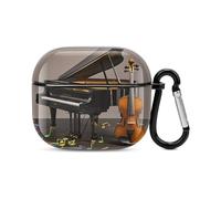 Piano Violin Music Notes Bluetooth Earbuds Case Cover Full Body Shockproof Protection Hard Case Support Wireless Charging with Keychain Personalized Gift for AirPods 3