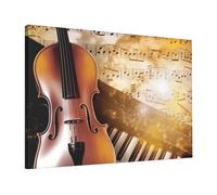 Piano Violin Music Notes Canvas Print Wall Art Poster Framed Canvas Photo Arts for Bedroom Wall Decorations Modern Artwork Painting Wall Pictures Ready To Hang Home Decor 16x24 in
