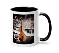 Piano Violin Music Notes Ceramic Coffee Mug with Handle 11 Ounces, Porcelain Mug Coffee Cup Tea Mug Water Cup Ideal for Coffee,Tea,Latte,Cappuccino,Microwave & Dishwasher Safe Unique Gift Cup
