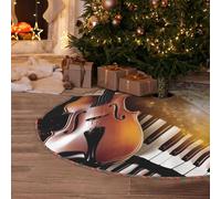 Piano Violin Music Notes Christmas Tree Skirt 48" Artificial Tree Mat Cover Merry Christmas Burlap Xmas Tree Skirt for Christmas Decoration Holiday Indoor Outdoor Winter Party Decor