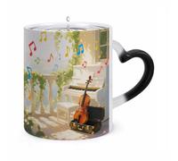 Piano Violin Music Notes Color Changing Mug 11 Oz Heat Sensitive Ceramic Coffee Mug Novelty Magic Cup Heat Activated Cup for Office Home Use, Unique Gift Idea for Coffee Tea Drinkers