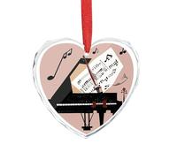 Piano Violin Music Notes Glass Heart Pendant for Christmas Ornament, Personalized Christmas Tree Ornaments, Timeless Friendship Keepsake Pendant for Couples Family Friends Xmas Decor