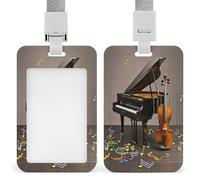 Piano Violin Music Notes ID Badge Holder Clear Badge Protectors with Detachable Lanyard Strap Vertical Hard Plastic Sleeve Secures Work ID Card Credit Cards for Office Factory