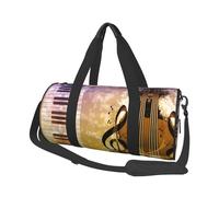 Piano Violin Music Notes Large Round Travel Duffle Bag, Full-Print Canvas Weekender with Padded Lining, Multiple Pockets,Detachable Shoulder Strap and Soft Leather Handles