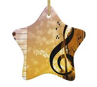 Piano Violin Music Notes Pattern Ceramic Pendants, Star-Shaped Christmas Tree Decorations, Personalized Christmas Ornaments