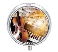 Piano Violin Music Notes Pill Box Round Portable Small Pill Case Waterproof Travel Pill Box Organizer for Pocket Purse and Daily Convenience