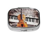 Piano Violin Music Notes Pill Case 2 Compartment Pill Box Portable Metal Pill Organizer Cute Travel Pill Container Vitamin Organizer for Purse Pocket Travel Gift