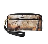 Piano Violin Music Notes Print Leather Makeup Bag Wash Bag Travel Toiletry Bag Makeup Pouch PU Leather for Traveling Essentials, Bathroom, Cosmetics