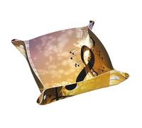 Piano Violin Music Notes Print Leather Valet Tray For Women,Travel Organizer, Trinket Jewelry Cosmetic Organizer Tray