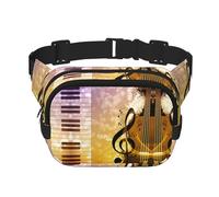Piano Violin Music Notes Print Men and Women Square Double Layer Waist Bag Workout Crossbody Travel Waist Bag, Black, One Size