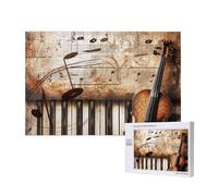 Piano Violin Music Notes Printed 1000 Pieces Jigsaw Puzzle with Storage Box, Wooden Puzzle for Adults and Kids, Family Fun Decorative Game, 75x50 CM