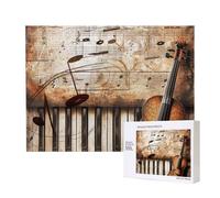 Piano Violin Music Notes Printed 500 Pieces Jigsaw Puzzle with Storage Box, Wooden Puzzle for Adults and Kids, Family Fun Decorative Game, 52x38 CM