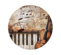 Piano Violin Music Notes Printed Gaming Mouse Pad 1 PCS, Round Non-Slip Rubber Base Laptop Mousepad Desk Mat for Gamer, Office, Home